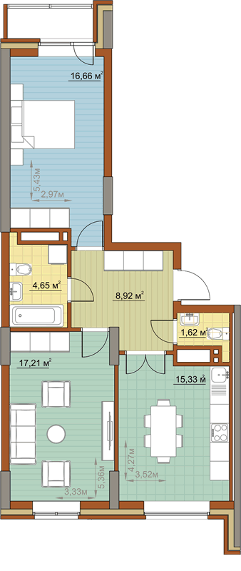 Жилой комплекс «Островский» - Квартира №363, 2-комнатная, 64.39м2
