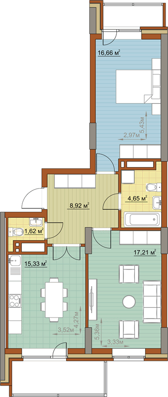 Жилой комплекс «Островский» - Квартира №242, 2-комнатная, 64.39м2
