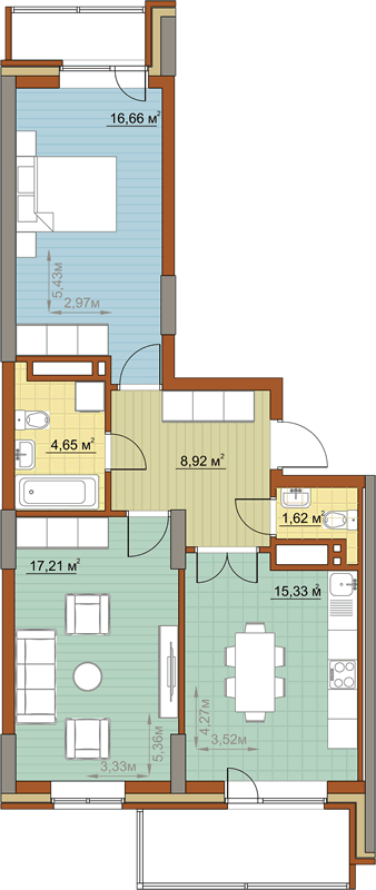 Жилой комплекс «Островский» - Квартира №403, 2-комнатная, 64.39м2
