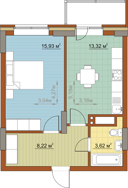 Жилой комплекс «Островский» - Квартира №379, 1-комнатная, 41.09м2