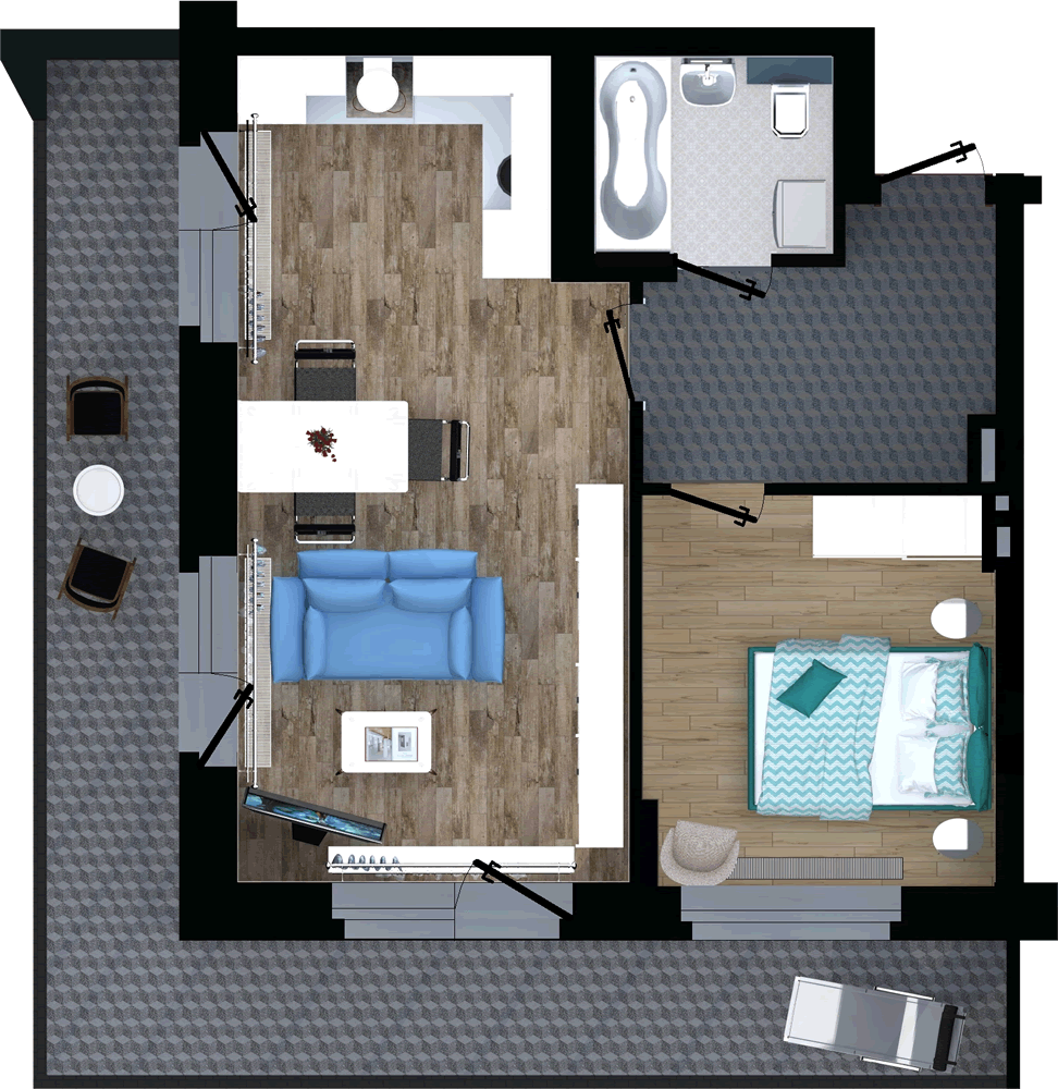 Жилой комплекс «ApartRiver» - Апартаменты №164, 2-комнатная студия, 42.89м2