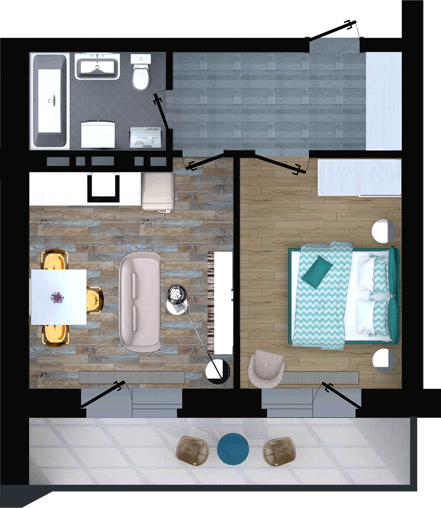 Жилой комплекс «ApartRiver» - Апартаменты №311, 2-комнатная студия, 36.9м2