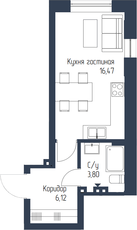 ЖК «Михайловский» - Квартира №2, Студия, 26.39м2