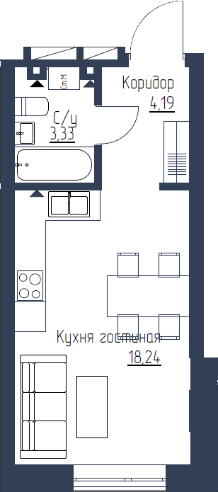 ЖК «Михайловский» - Квартира №5, Студия, 25.76м2