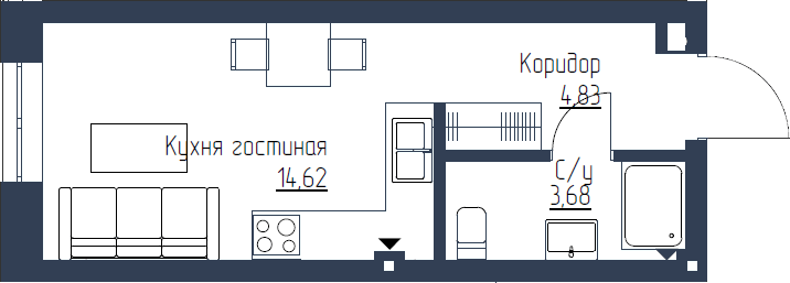 ЖК «Михайловский» - Квартира №47, Студия, 23.13м2