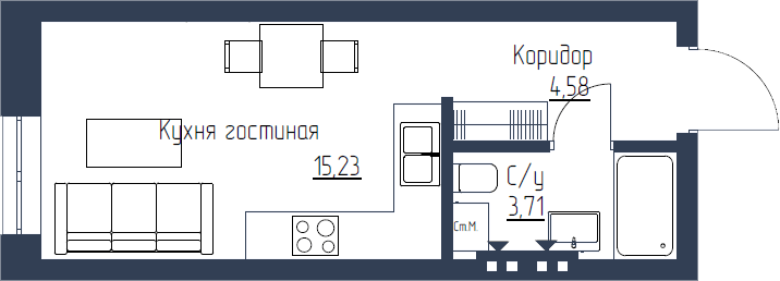 ЖК «Михайловский» - Квартира №49, Студия, 23.52м2
