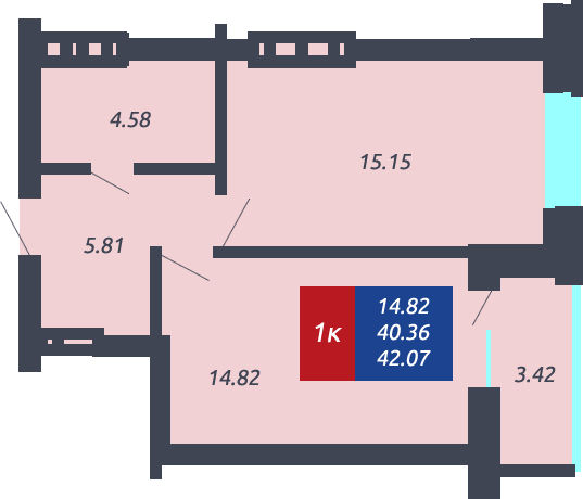ЖК «Чкалов» - Квартира №283, 1-комнатная, 40.36м2