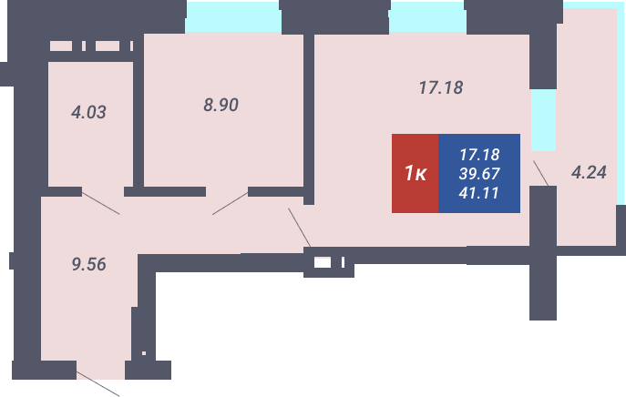 ЖК «Чкалов-2» - Квартира №306, 1-комнатная, 39.67м2
