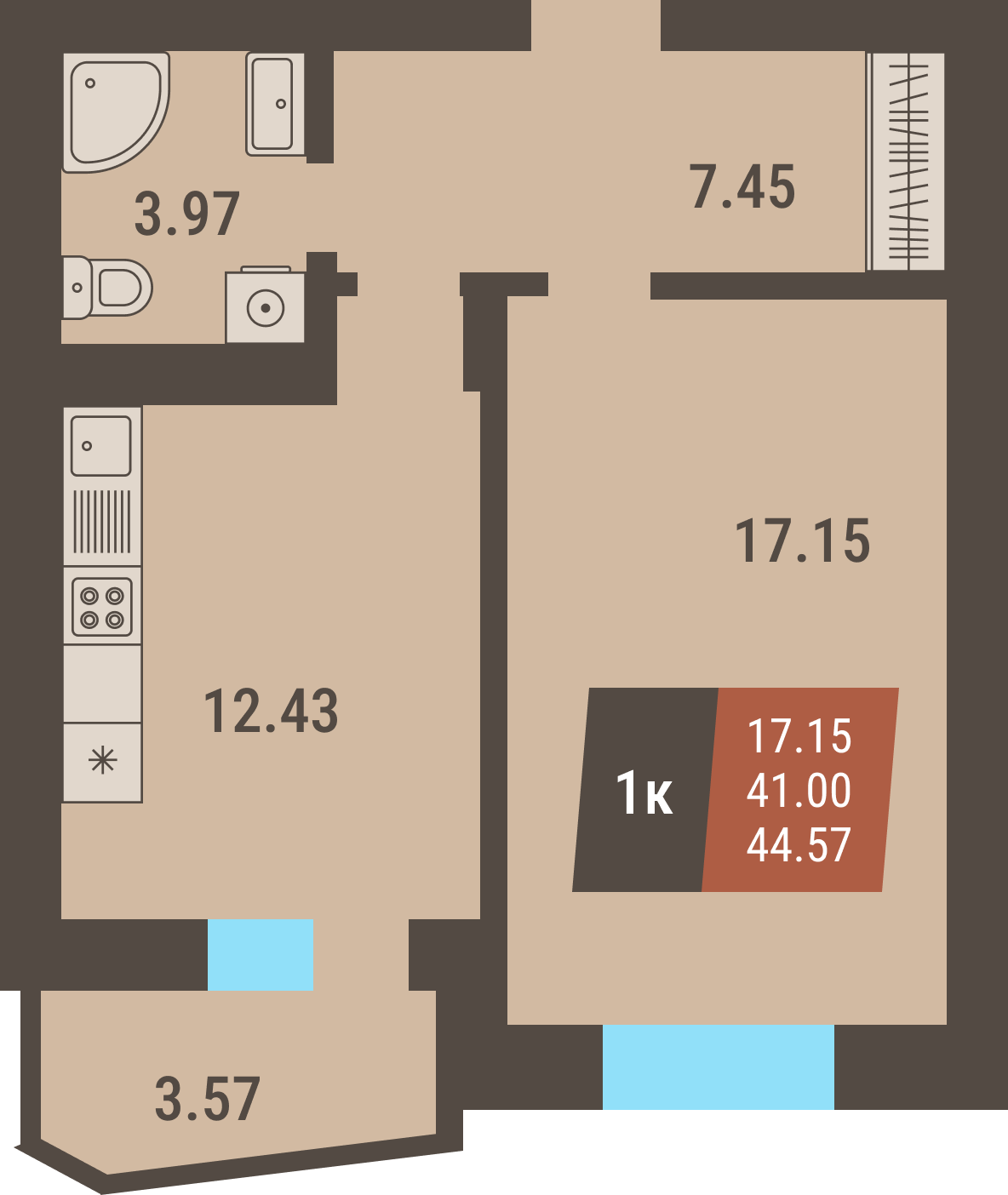 ЖК «Коперник» - Квартира №5, 1-комнатная, 41м2