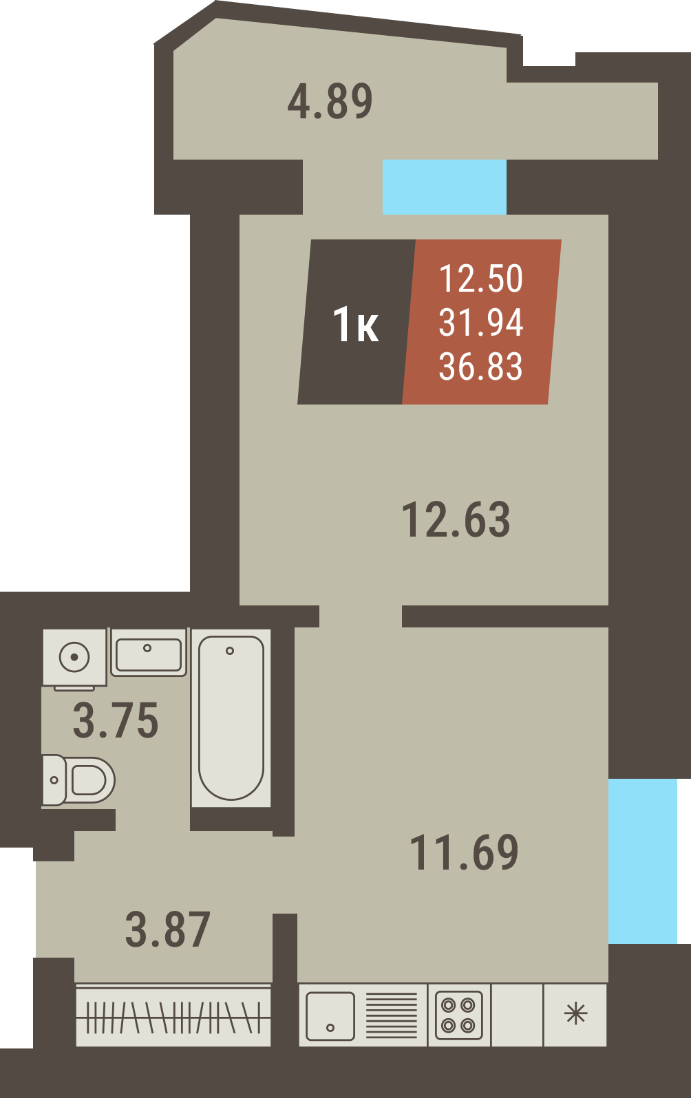 ЖК «Коперник» - Квартира №25, 1-комнатная, 31.94м2