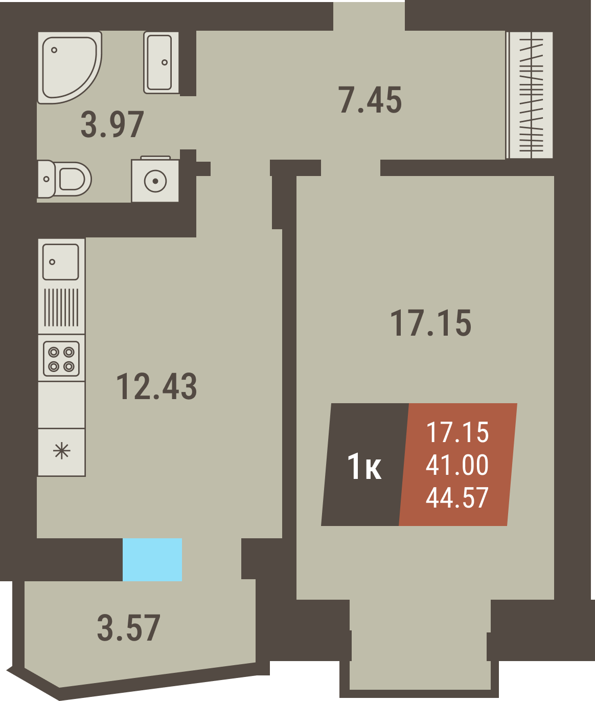 ЖК «Коперник» - Квартира №42, 1-комнатная, 41м2