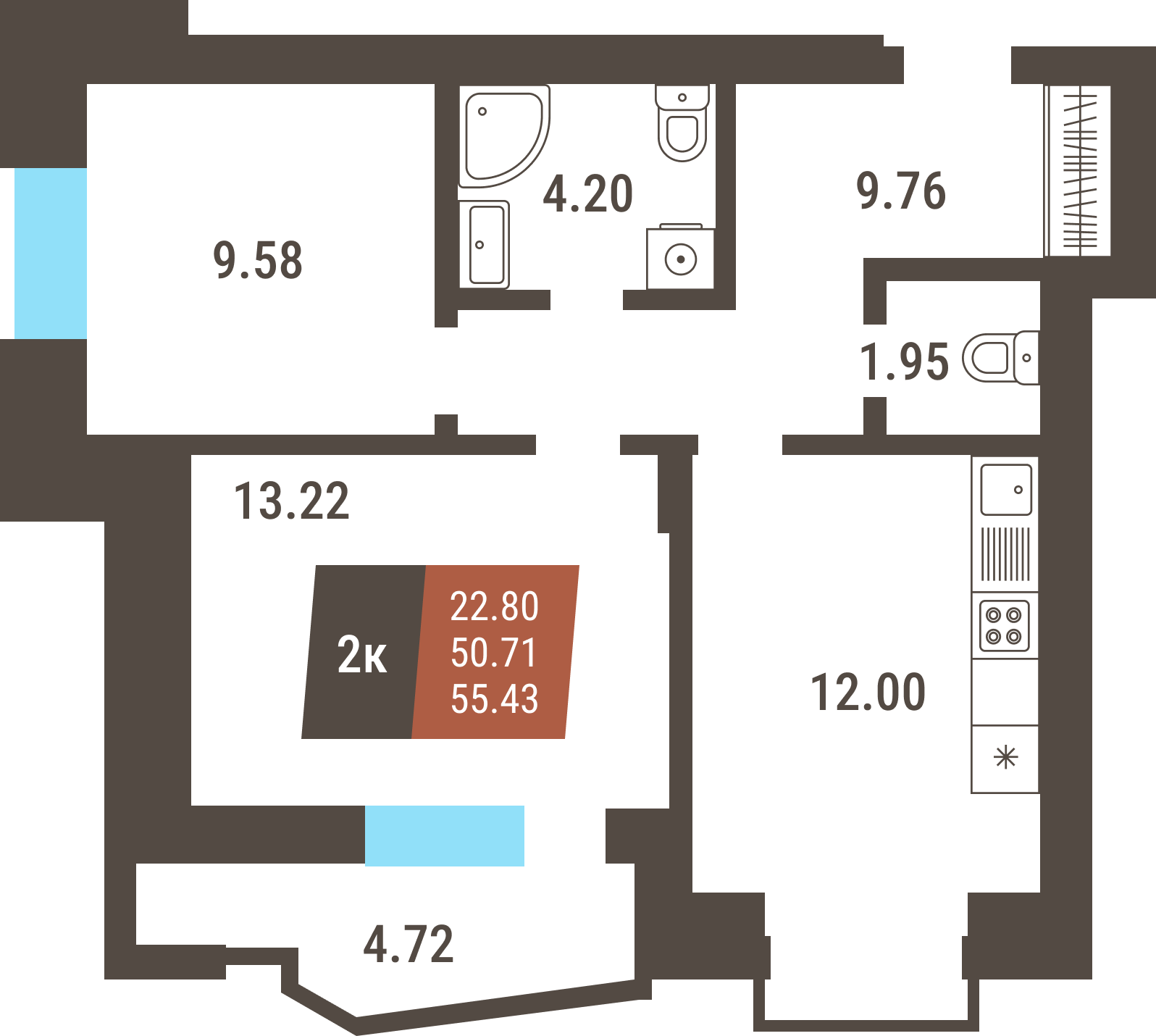 ЖК «Коперник» - Квартира №32, 2-комнатная, 50.71м2