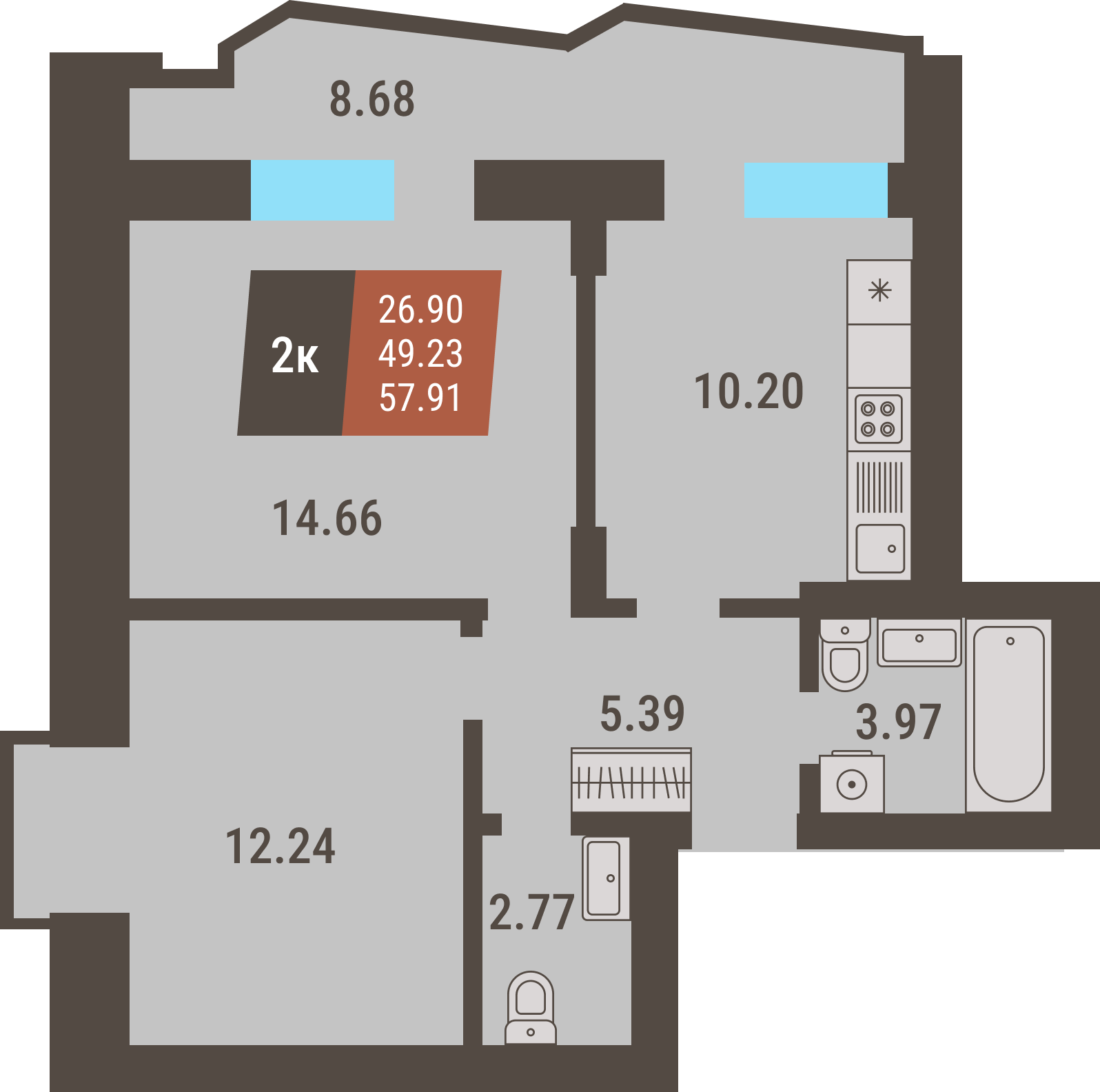 ЖК «Коперник» - Квартира №46, 2-комнатная, 49.23м2