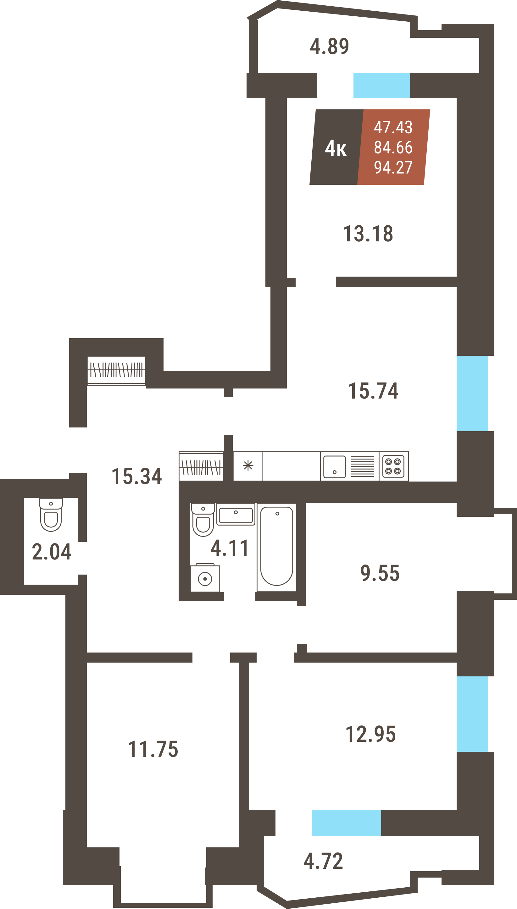 ЖК «Коперник» - Квартира №204, 4-комнатная, 84.66м2