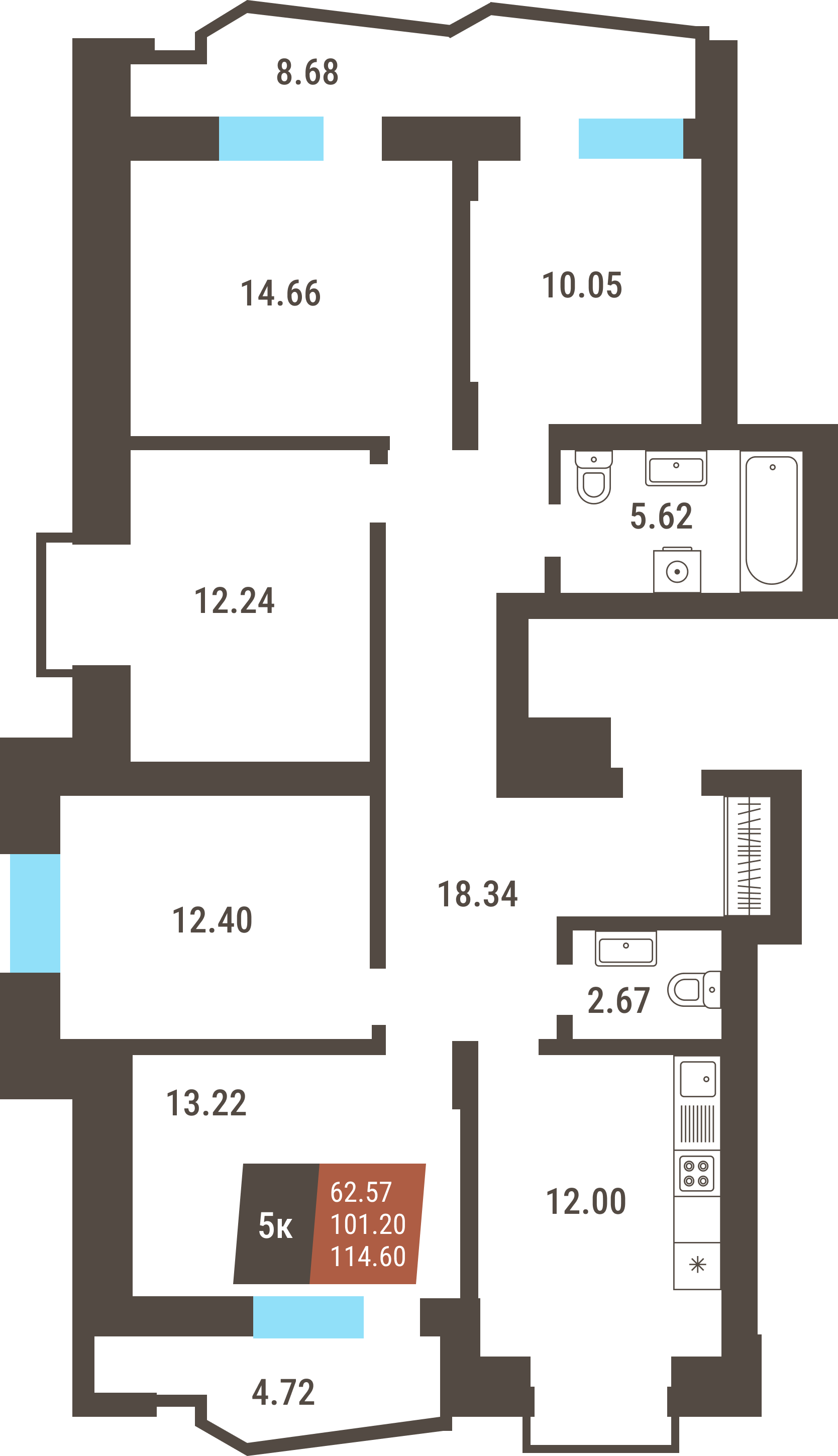 ЖК «Коперник» - Квартира №289, 5-комнатная, 101.2м2