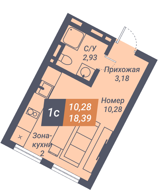Апартаменты Пилигрим - Апартаменты №83, Студия, 18.39м2