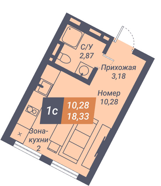 Апартаменты Пилигрим - Апартаменты №85, Студия, 18.33м2