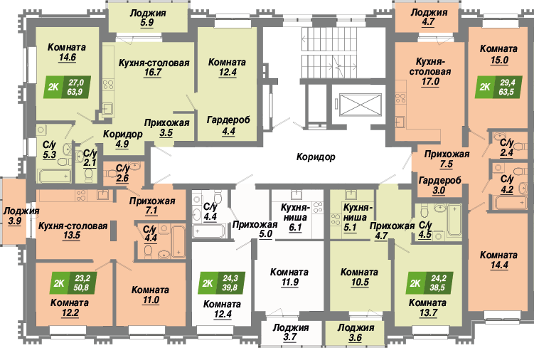 ЖК «Калининский Квартал» - дом 1 (стр.), подъезд 1, этаж 3