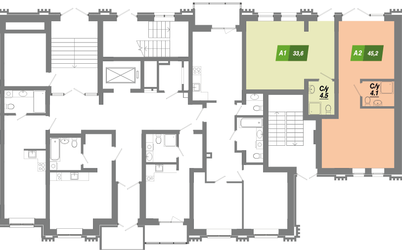 ЖК «Калининский Квартал» - дом 1 (стр.), подъезд 2, этаж 1